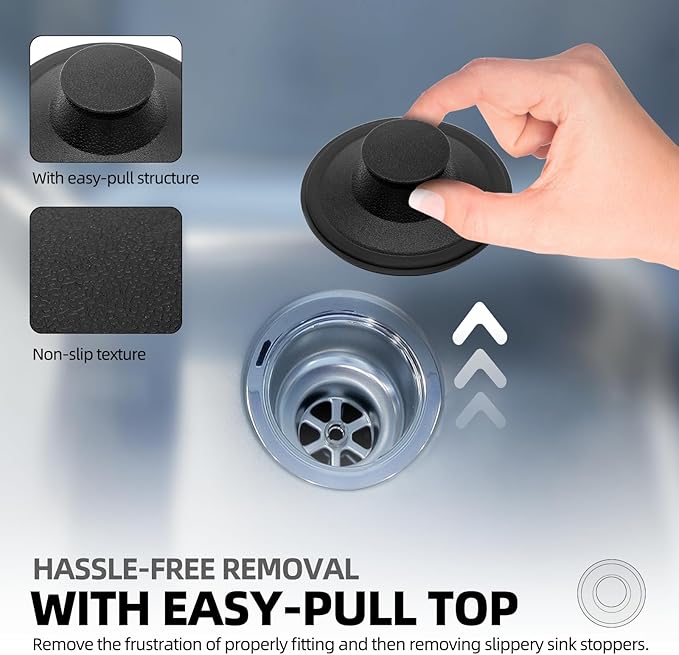(2 Pack) Exact Replacement for InSinkErator STP-PL/STPPL Black Rubber Sink Stopper for Garbage Disposal – Compatible with Standard 3-1/2" Drains from Kohler, Waste King, Whirlpool, and More