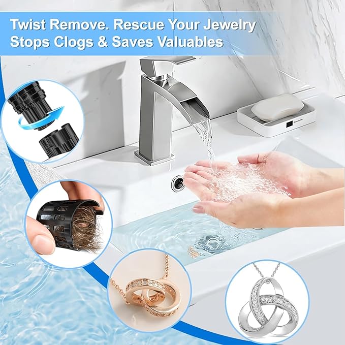 (All Metal) Bathroom Sink Stopper,Pop Up Drain for Bathroom Sink,Sink Stopper Hair Catcher,Silent Popper Core w/Removable Stainless Steel Filter Basket,Sink Drain Plug Fit for 1.05~2.0''Basin