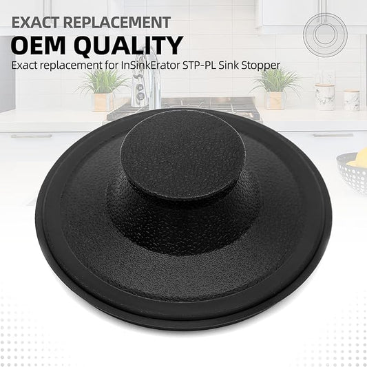 (2 Pack) Exact Replacement for InSinkErator STP-PL/STPPL Black Rubber Sink Stopper for Garbage Disposal – Compatible with Standard 3-1/2" Drains from Kohler, Waste King, Whirlpool, and More