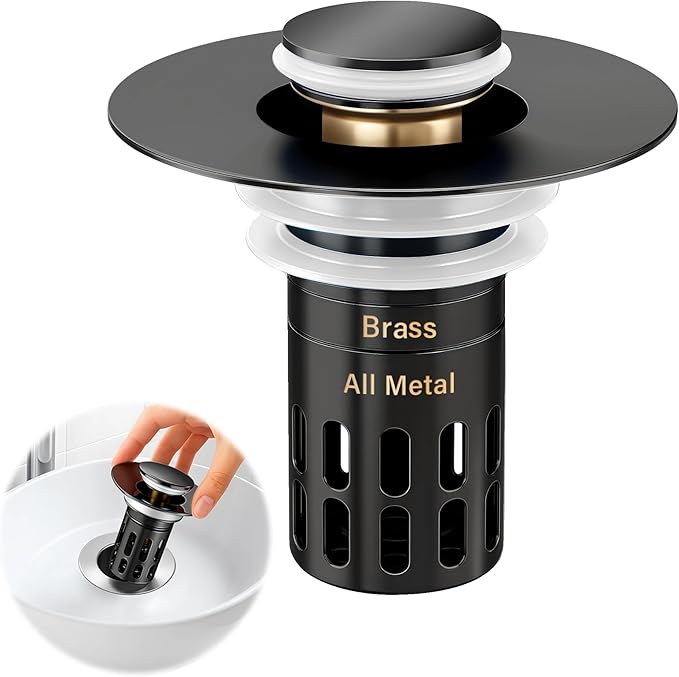 (All Metal) Bathroom Sink Stopper,Pop Up Drain for Bathroom Sink,Sink Stopper Hair Catcher,Silent Popper Core w/Removable Stainless Steel Filter Basket,Sink Drain Plug Fit for 1.05~2.0''Basin