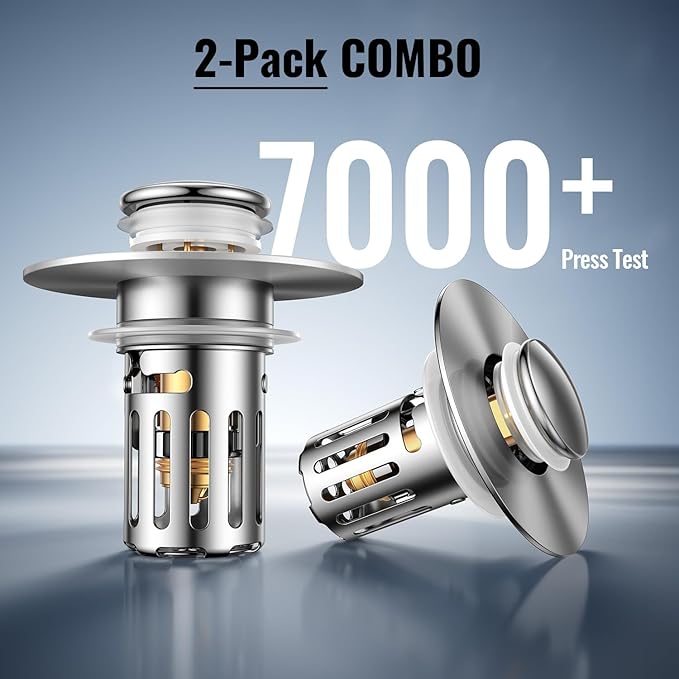 (2 Pc) Bathroom Sink Stopper-All Metal Sink Stopper-Universal Fit 99% Bathroom Sink Stopper with Removable Stainless Steel Hair Catcher-Bathroom Sink Drain Strainer for (1.1'' to 2.36'' inch) Drain