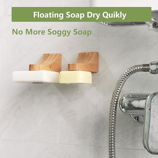 (2Sets)Bamboo Magnetic Bar Soap Holder For Shower Wall,Magnet Soap Saver For Bar Soaps Self Draining,Shower Storage for Soaps & Beard Shampoo Bars -No More Soggy Soaps,Soap Dish Dispenser Bath Kitchen